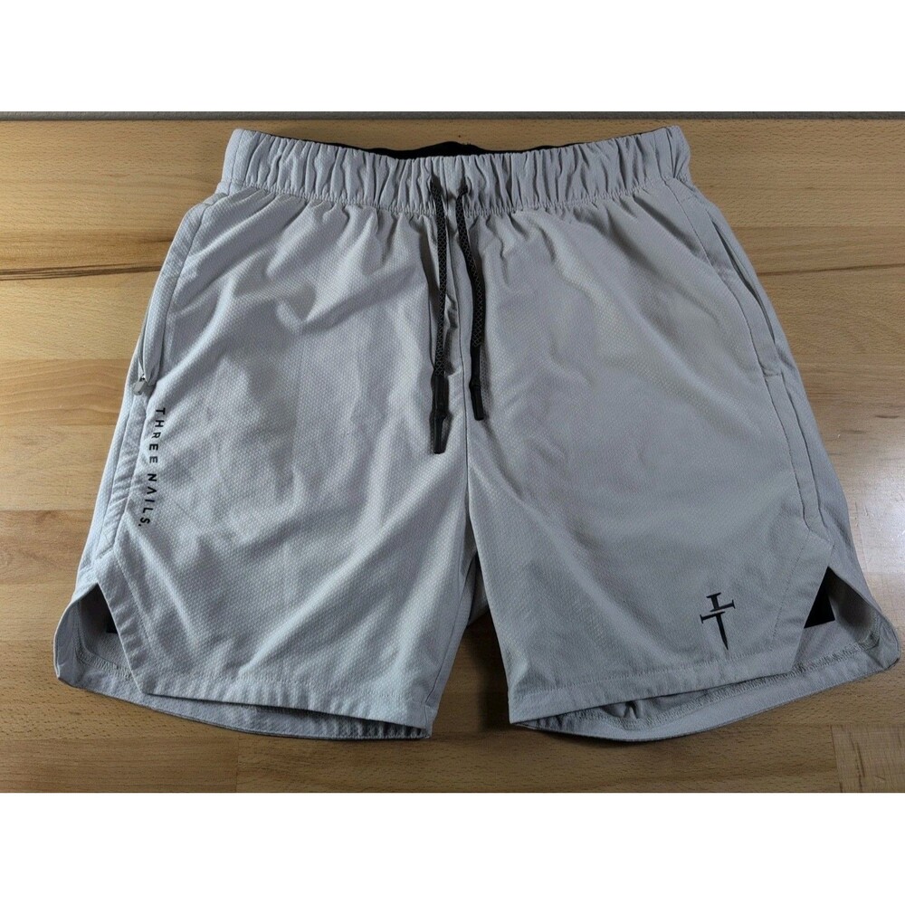 Three Nails Shorts Mens 2XL Gray Athletic Running Quick Dry Lined Drawstring